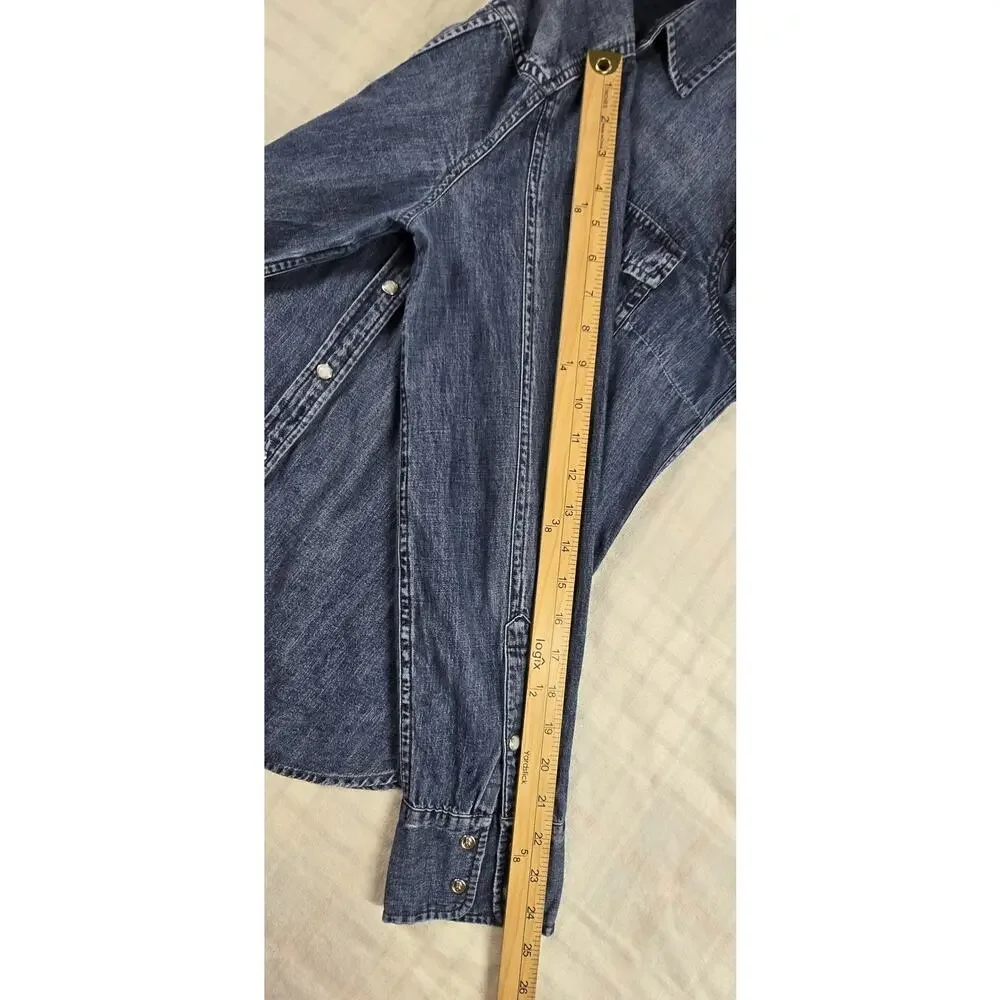 J. CREW Women's Western Chambray Shirt in Vintage Indigo Pearl Snaps 8 - Picture 9 of 13